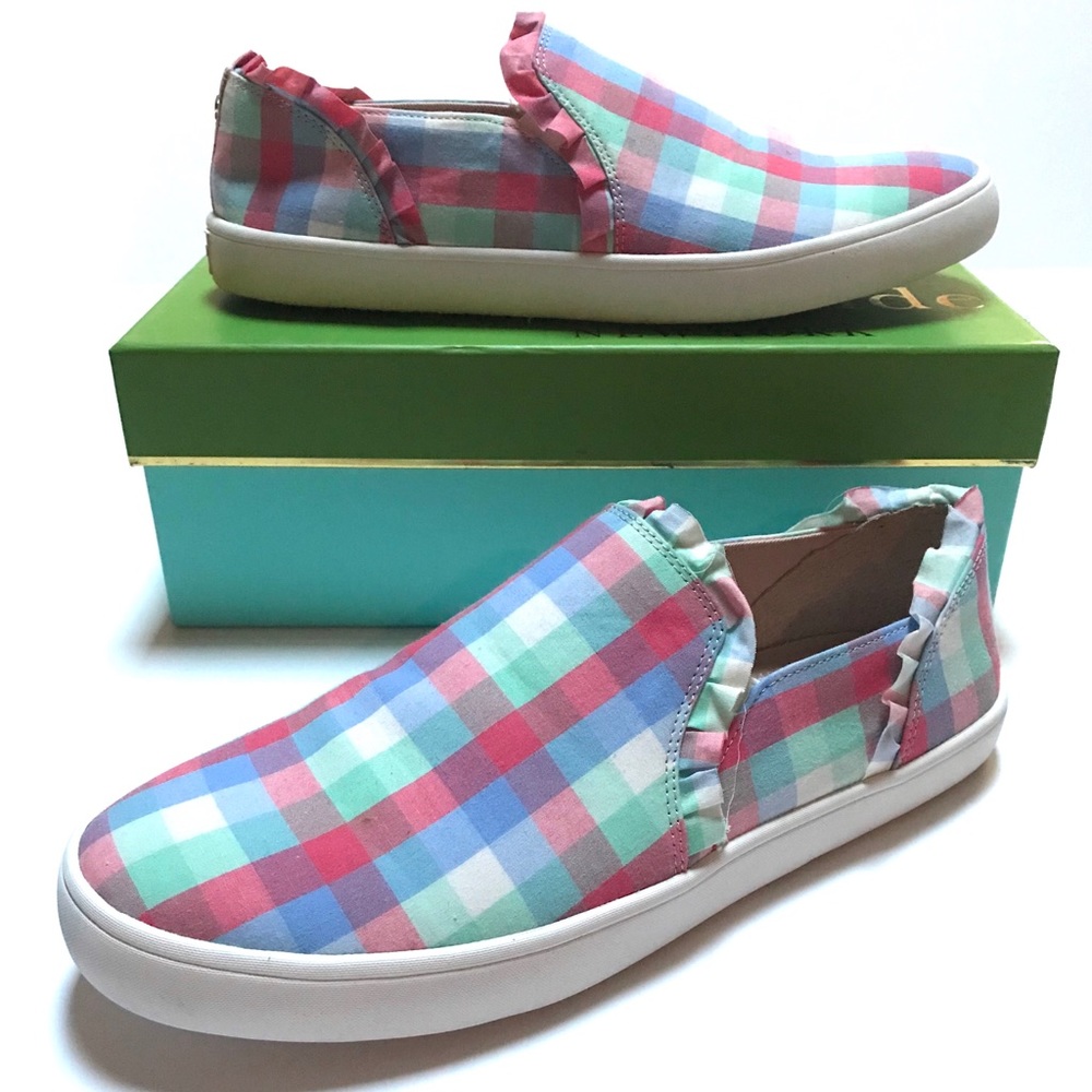 Kate Spade Pastel Plaid slip on shoes
